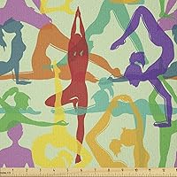 Vista 38 de Ambesonne The Yard, tela de jirafa estilo de dibujos animados que caminan entre árboles pequeños sobre fondo grunge, tema de sabana, tela de punto