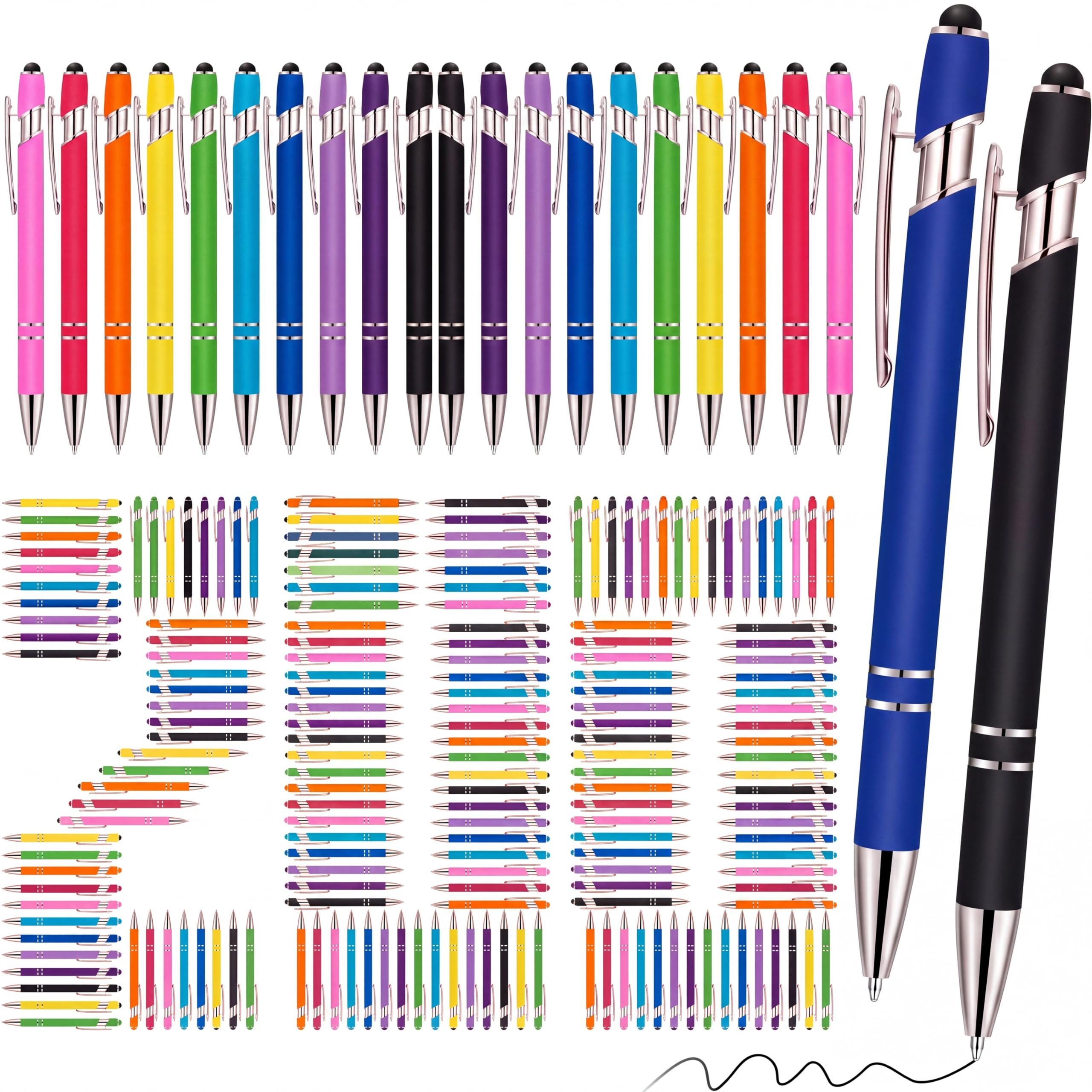 Yeaqee 200 penne a sfera con punta stilo a scatto, inchiostro nero 2 in 1, punta media da 1,0 mm, penna stilo in metallo per tablet touch screen (colori vivaci)