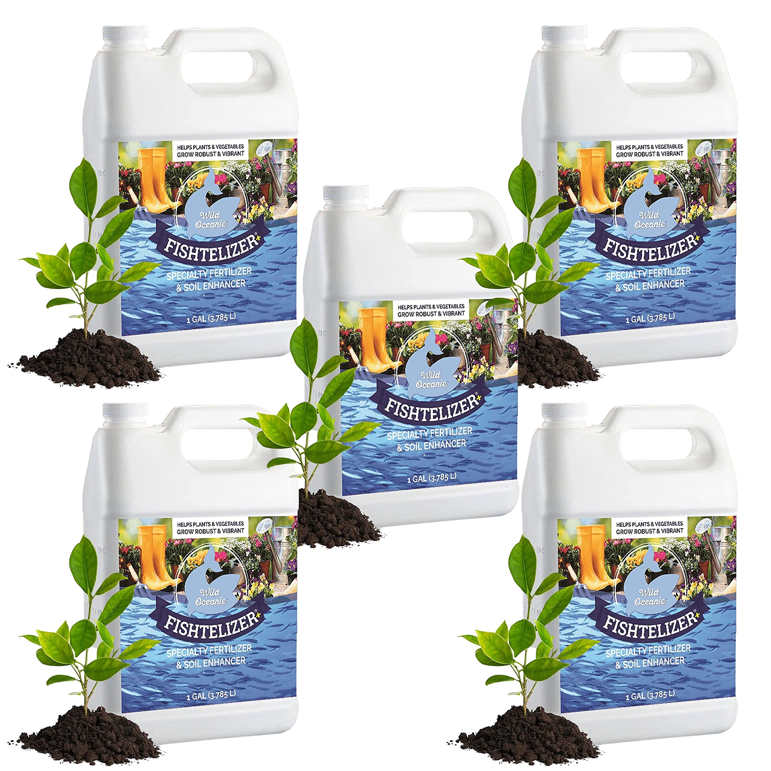 Marine-Based Plant Fertilizer, Fish Emulsion Fertilizer for Vegetables Plants, Fish Emulsion Fertilizer for Plants - 5 Pack of 1 Gallon