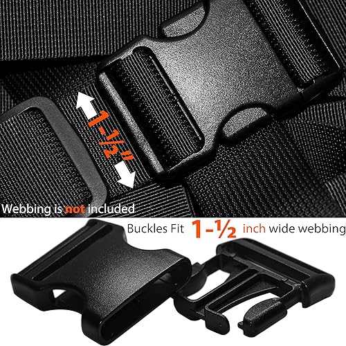 Miniatura 3 de Hebilla para correa de 1-12 pulgadas 4 juego de hebillas de liberación lateral + 8 piezas Tri-Glide Sliders Fit 1.5 pulgadas (1.496 in) de ancho