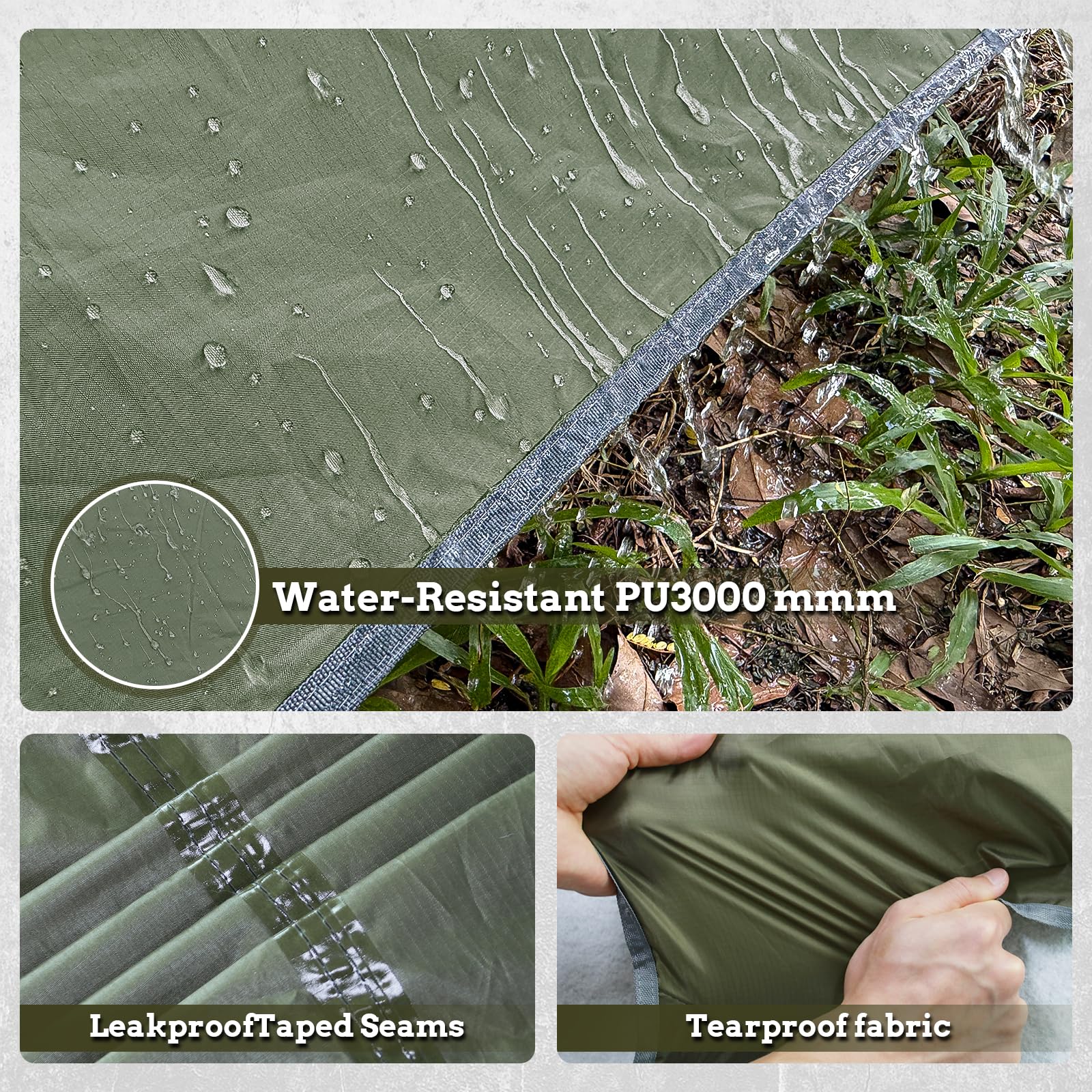 GEERTOP Tarp Wasserdicht, 3×3.6m Ultraleicht Camping Zeltplane, Anti-UV Schutz Sonnen & Regen & Schnee, Mit Ösen, Aluminiumstifte, Nylonseile, Leicht tragbar für Hängematte Camping Picknick Wandern