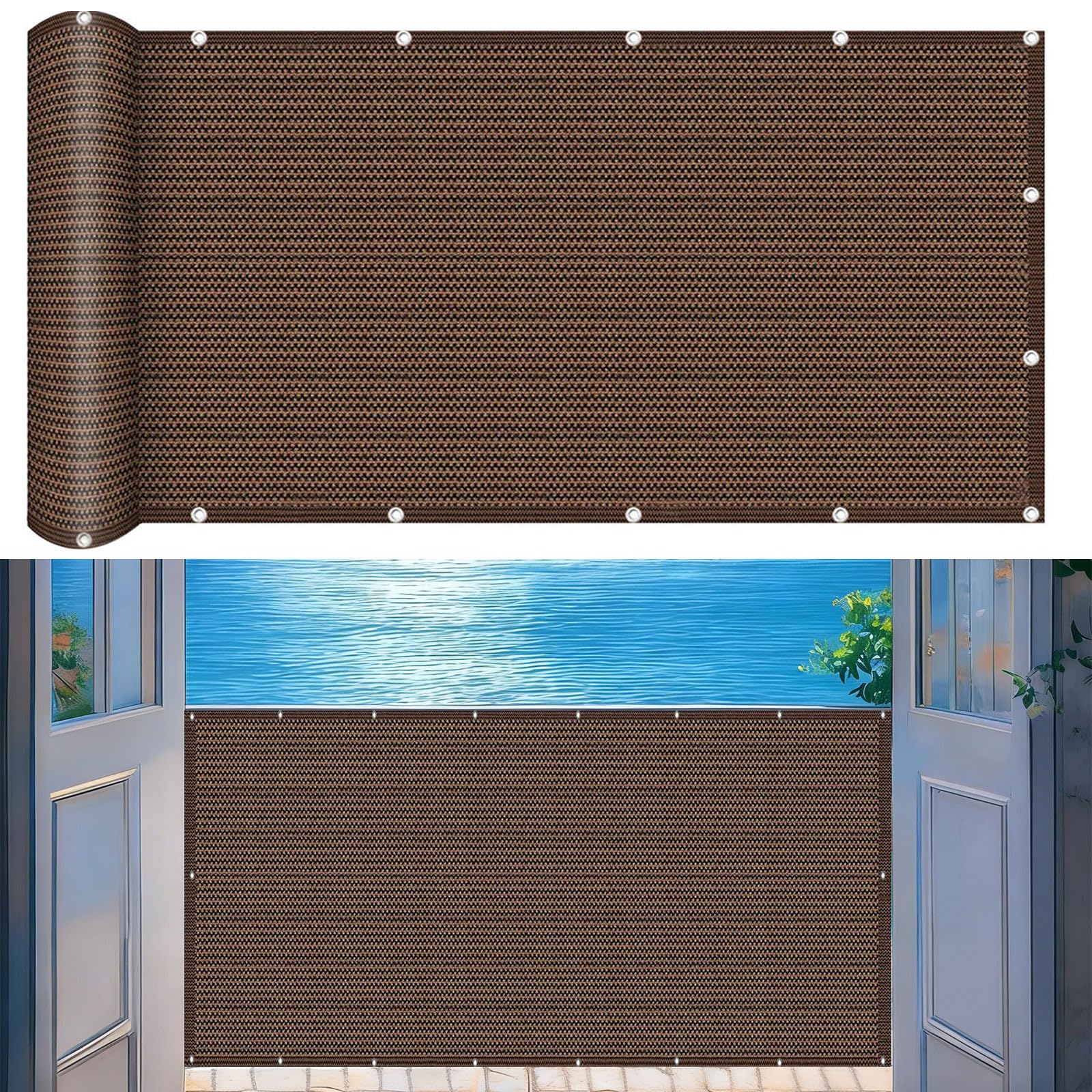 Brise vue balcon résistant vent UV cache vue clôture ombrage marron