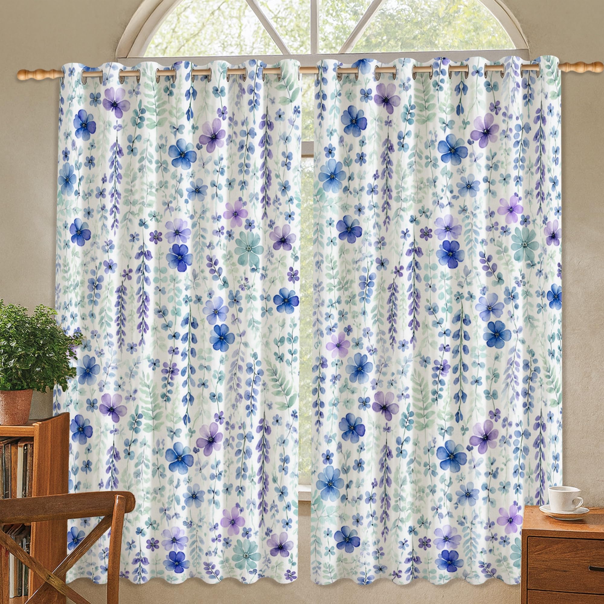 Rideaux occultants isolation thermique motif feuilles vigne bleu enfant