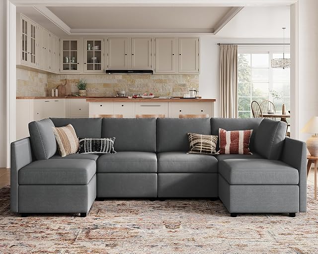 LINSY HOME Modular Sofa, Sectional Couch U Shaped Sofa Couch with Storage, Memory Foam, 6 Seat Modular Sectional Sofa Couch with Chaise for Living Room, Dark Grey