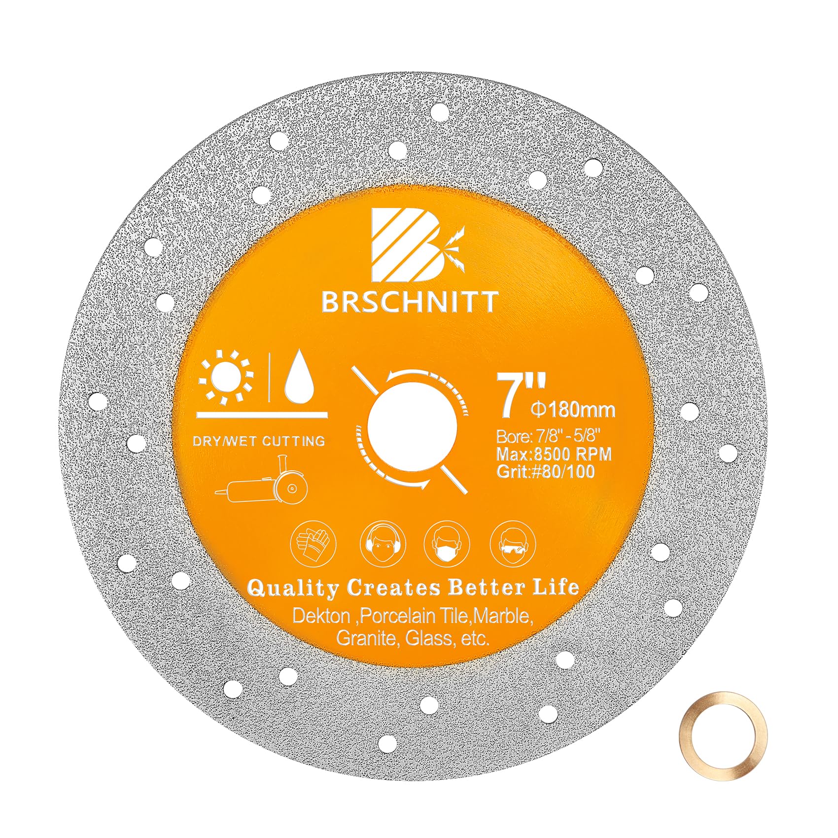 BRSCHNITT Rock Slab Grinding Disc - 7 inch(180MM) Glass Cutter Disc, Granite Cutting Disc, Diamond Grinder Wheel for Rock Slab, Stone, Tile, Marble, Granite, Glass Diamond Cutting Discs