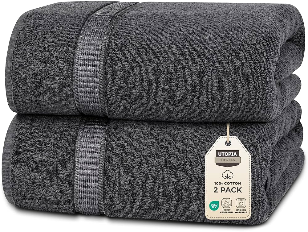 Utopia Towels Luxurious Jumbo Bath Sheet 2 Piece, 600 GSM, 35 by 70 Inches, 100% Ring Spun Cotton, Highly Absorbent and Quick Dry Extra Large Bath Towel, Super Soft Towel, Grey