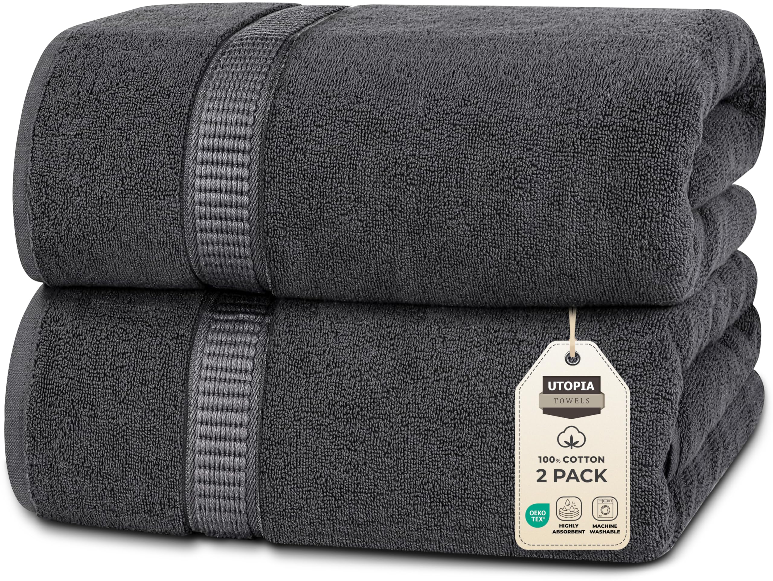 Utopia Towels - Premium Jumbo Bath Sheet (90 x 180 cm, 2 Pack) - 100% Ring Spun Cotton Highly Absorbent and Quick Dry Extra Large Bath Sheet - Super Soft Hotel Quality Towel (Grey)OEKO-TEX MADE IN GREENOEKO-TEX MADE IN GREENOEKO-TEX MADE IN GREEN