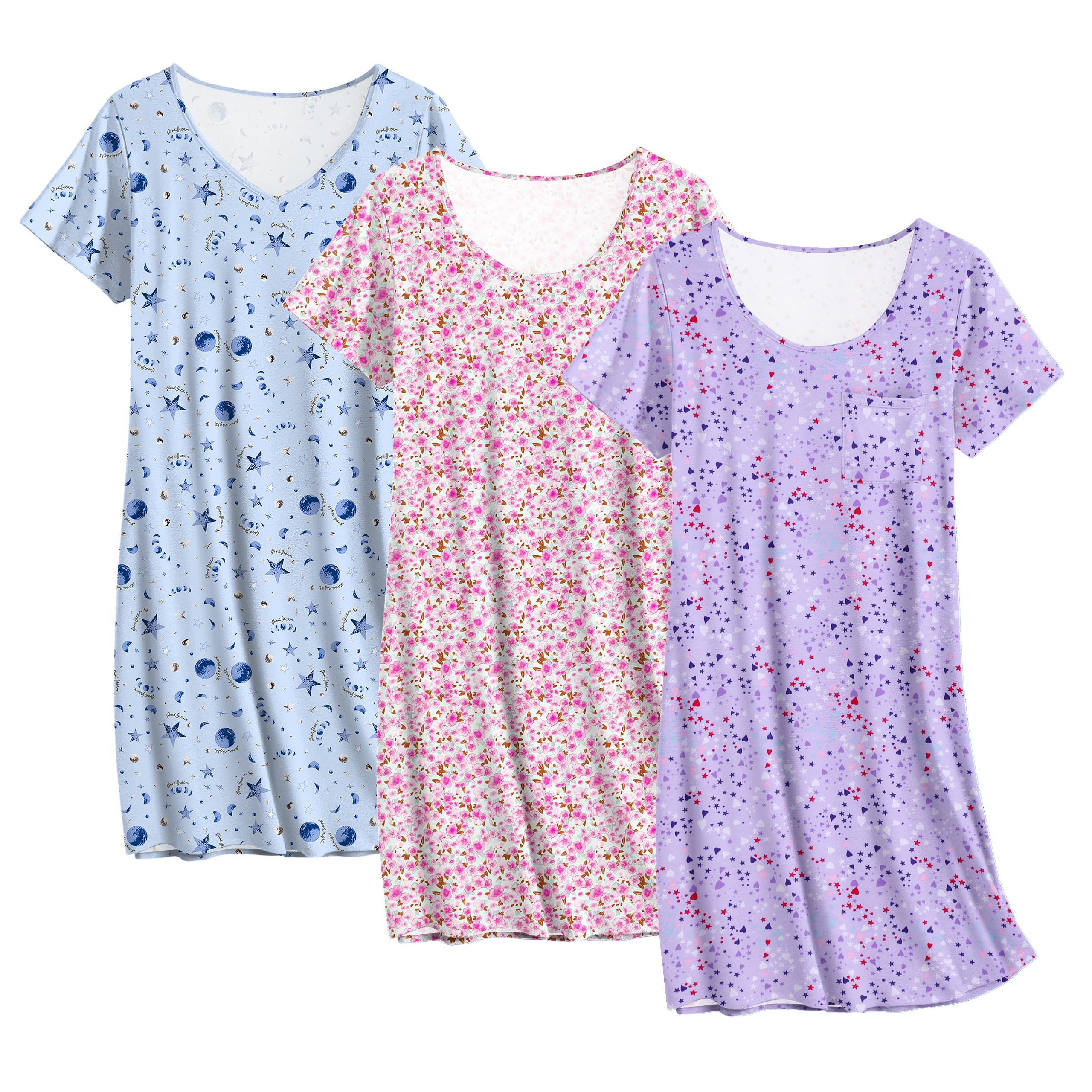 Ekouaer 3 Pack Cotton Nightgowns