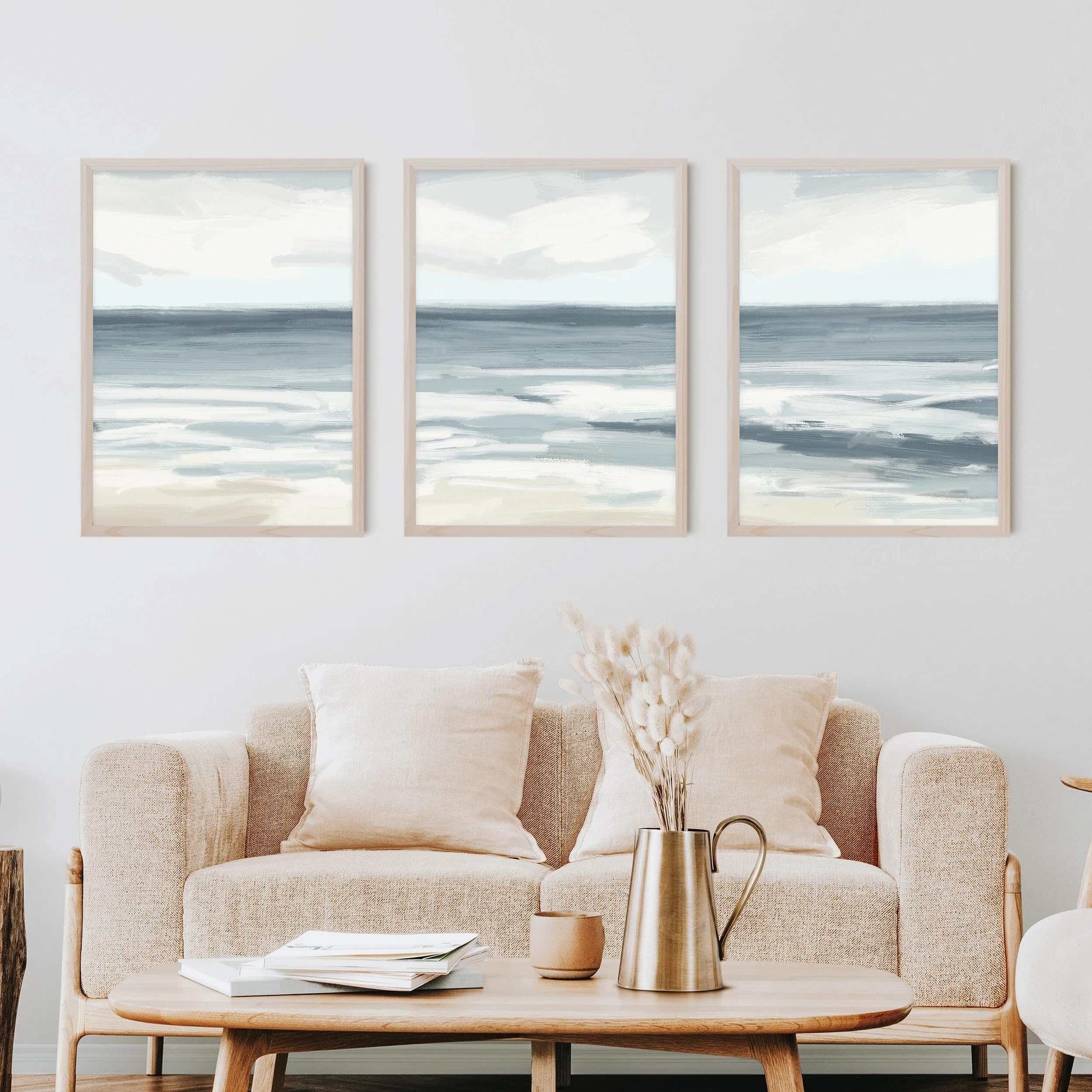 LTjiajuypd Canvas Prints Poster Neutral Blue Ocean Wall Art Soft Abstract Beach Seascape Minimalist Coastal Room Bedroom Home Decor(60x90cm-3Pcs)