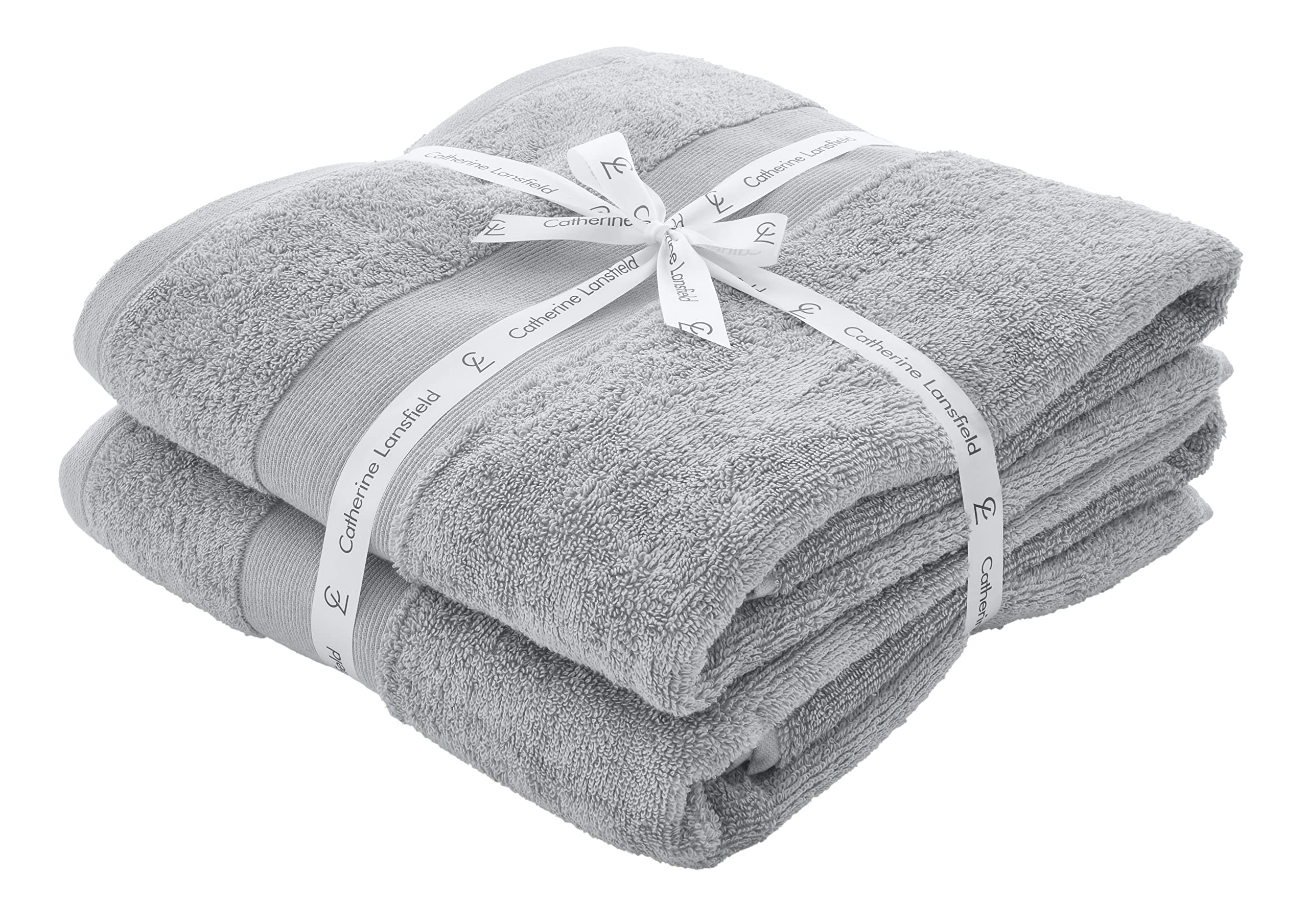 Catherine Lansfield Silver Bathroom Anti Bacterial 500 Gsm Soft & Absorbent Cotton Bath Sheet Pair Grey