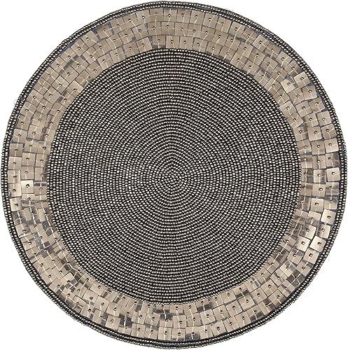 Cargador de cuentas redondas de 13 pulgadas gris antiguo y borde circular - Manteles individuales navideños y festivos