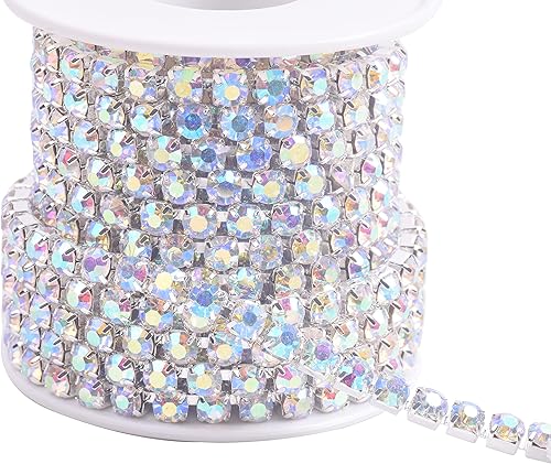 Miniatura 39 de KAOYOO - Cadena de diamantes de imitación de 9 metros (10 yardas) con cierre de 2.5 mm para manualidades de costura, decoración DIY (plata)