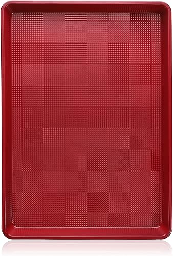 Ultra Cuisine - Bandeja de aluminio para hornear en rojo - Moldes para hornear de media hoja - Hojas antiadherentes para horno - Media bandeja para