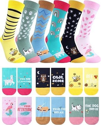 6 Pairs Funny Socks for Women Novelty Crew Socks Animal Cartoon Silly Mothers Day Birthday Gift for Mom Wife Teacher