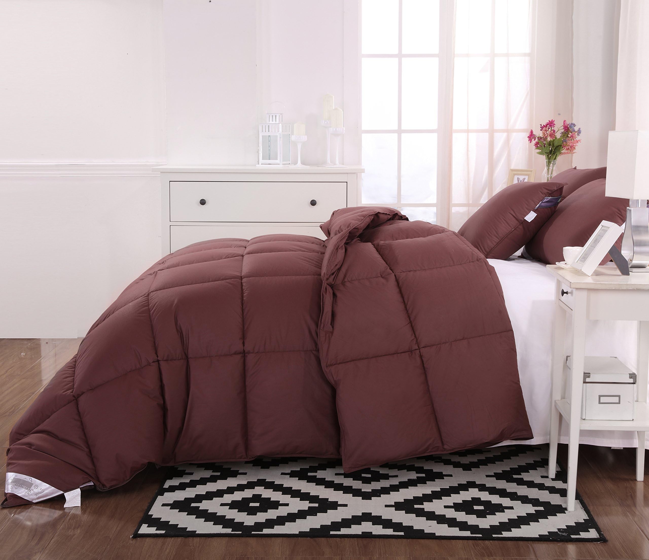 Unite Down Luxury 20% Goose Down Comforter/Quilt/Duvet, 100% Organic Cotton Cover 13.5Tog Winter Comforter (Single 135x200cm(53x79inch), Brown)