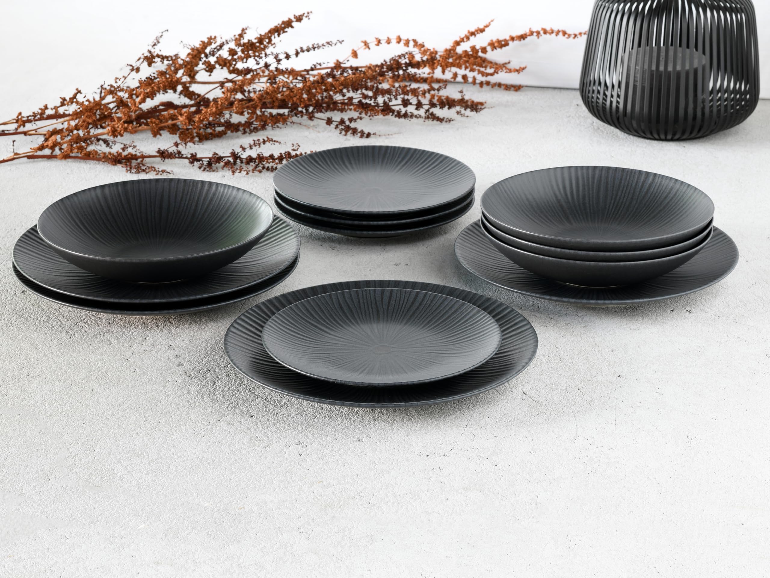 CreaTable, 23211, seria VESUVIO Black, zestaw naczyń, serwis stołowy 12-częściowy