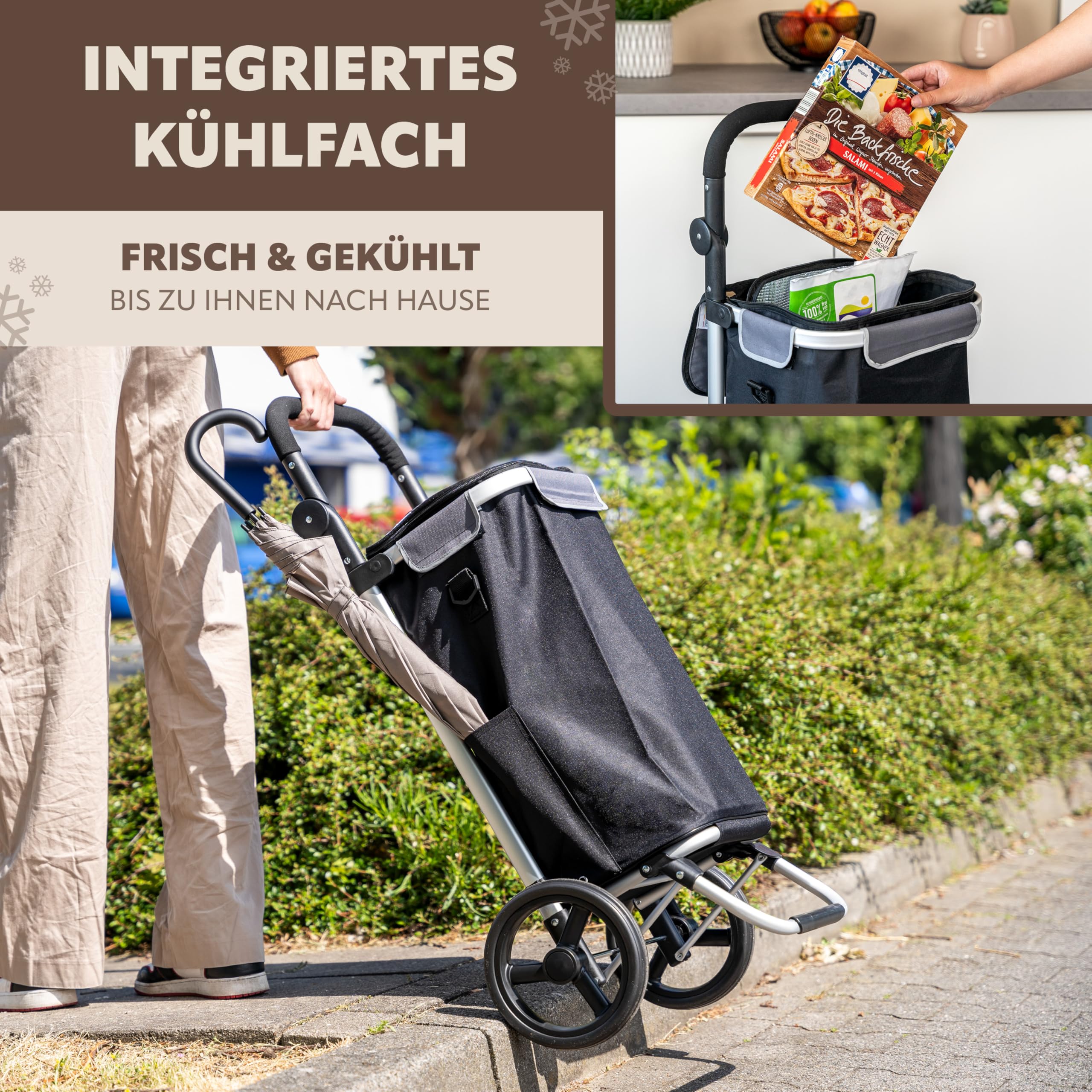 bremermann Einkaufstrolley JEEBEL, Handwagen, Einkaufswagen mit Abnehmbarer Tasche, Verstellbarer Griff (Schwarz)
