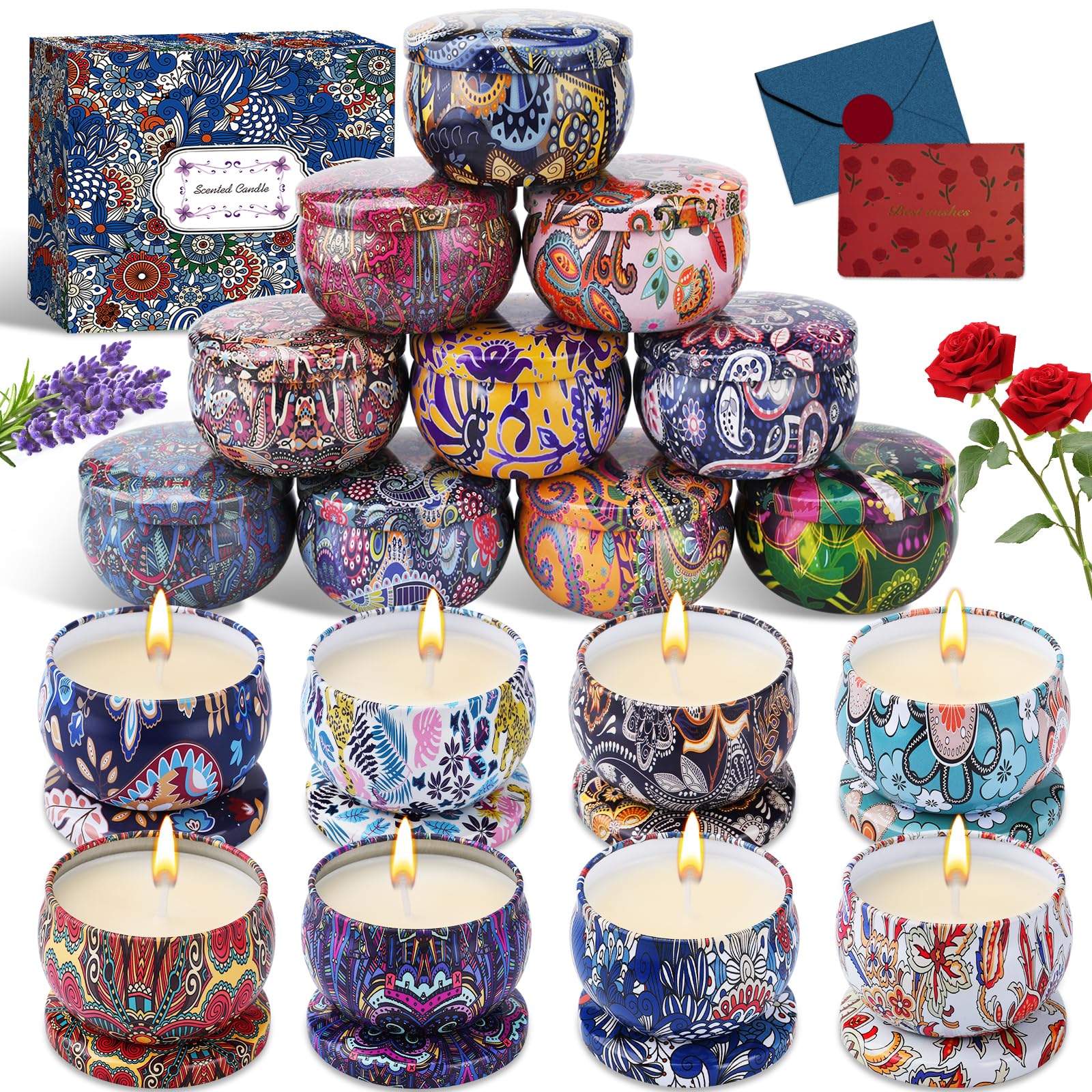 UCAMP 18 Piezas Velas Perfumadas Juego,Regalo de Velas Perfumadas,Juego Velas Perfumadas de Regalo,Velas Aromáticas Navidad Decorativas,Aromaterapia Decoración,Velas Aromáticas Cera de Soja Natural