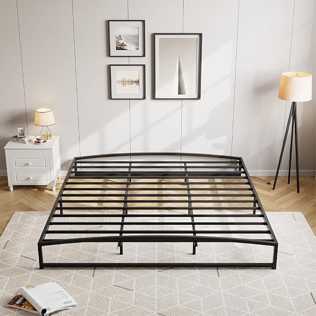 IDEALHOUSE King Size Metal Bed Frame Platform King Bed Frame with Arch Design 6 Inch Heavy Duty Strong