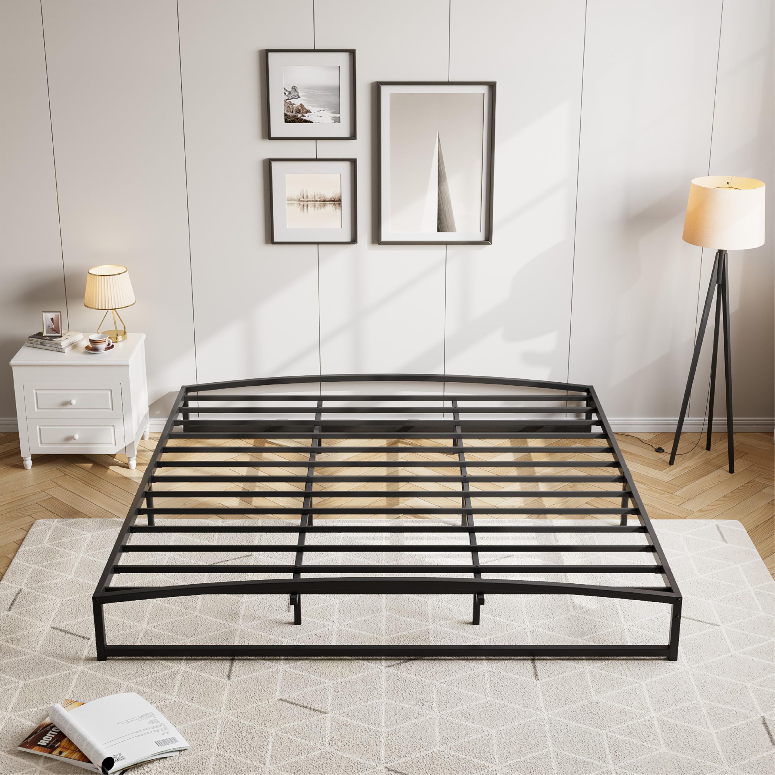 IDEALHOUSE King Size Metal Bed Frame Platform King Bed Frame with Arch Design 6 Inch Heavy Duty Strong