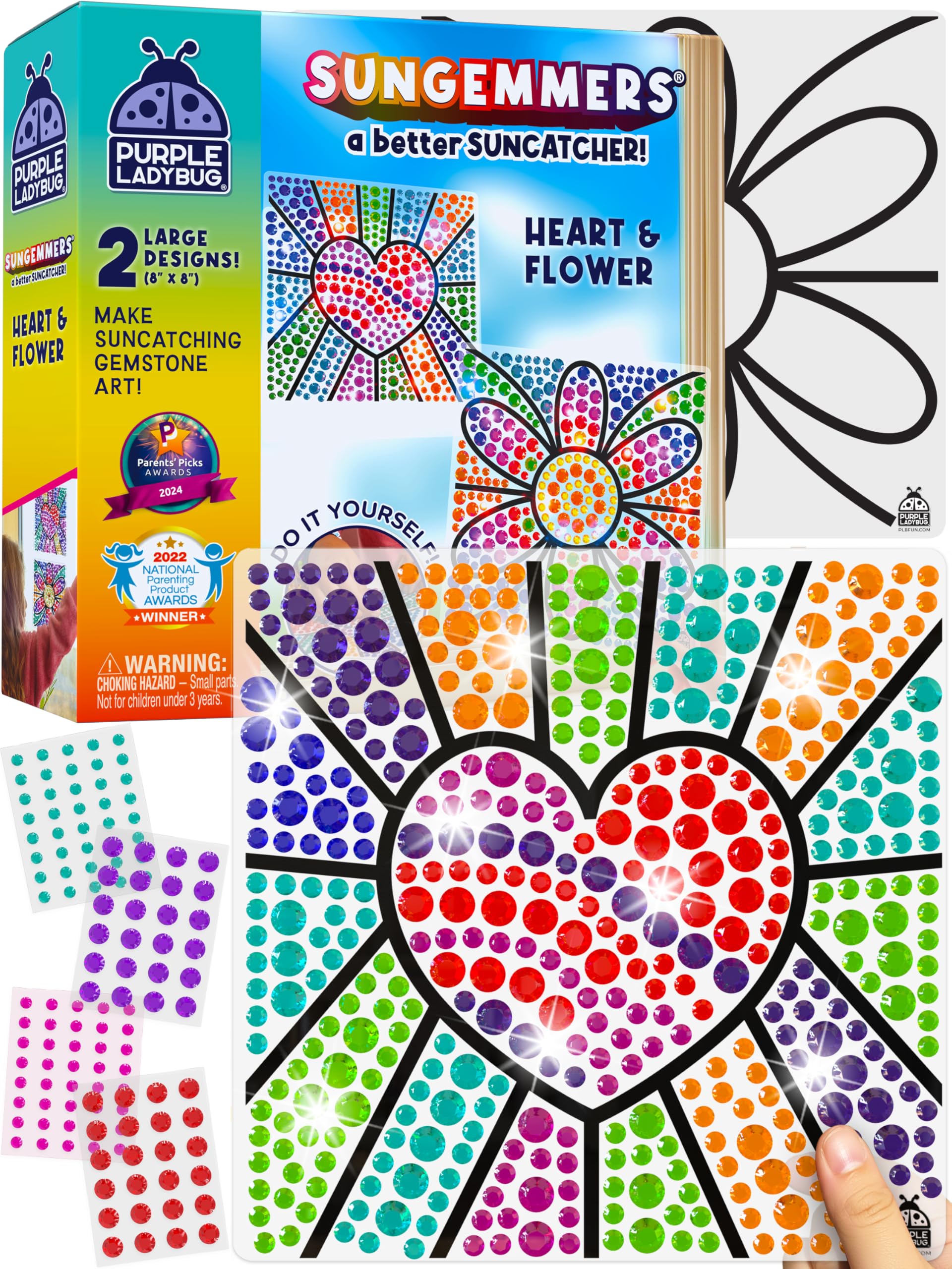 SunGemmers Suncatcher Window Art - Mess-Free Craft Kits for Kids Age 5+, Valentines Gifts for Kids, Creative Birthday Gifts for Girls, Girls Toys Age 6 7, Fun Craft Set (Heart & Flower)
