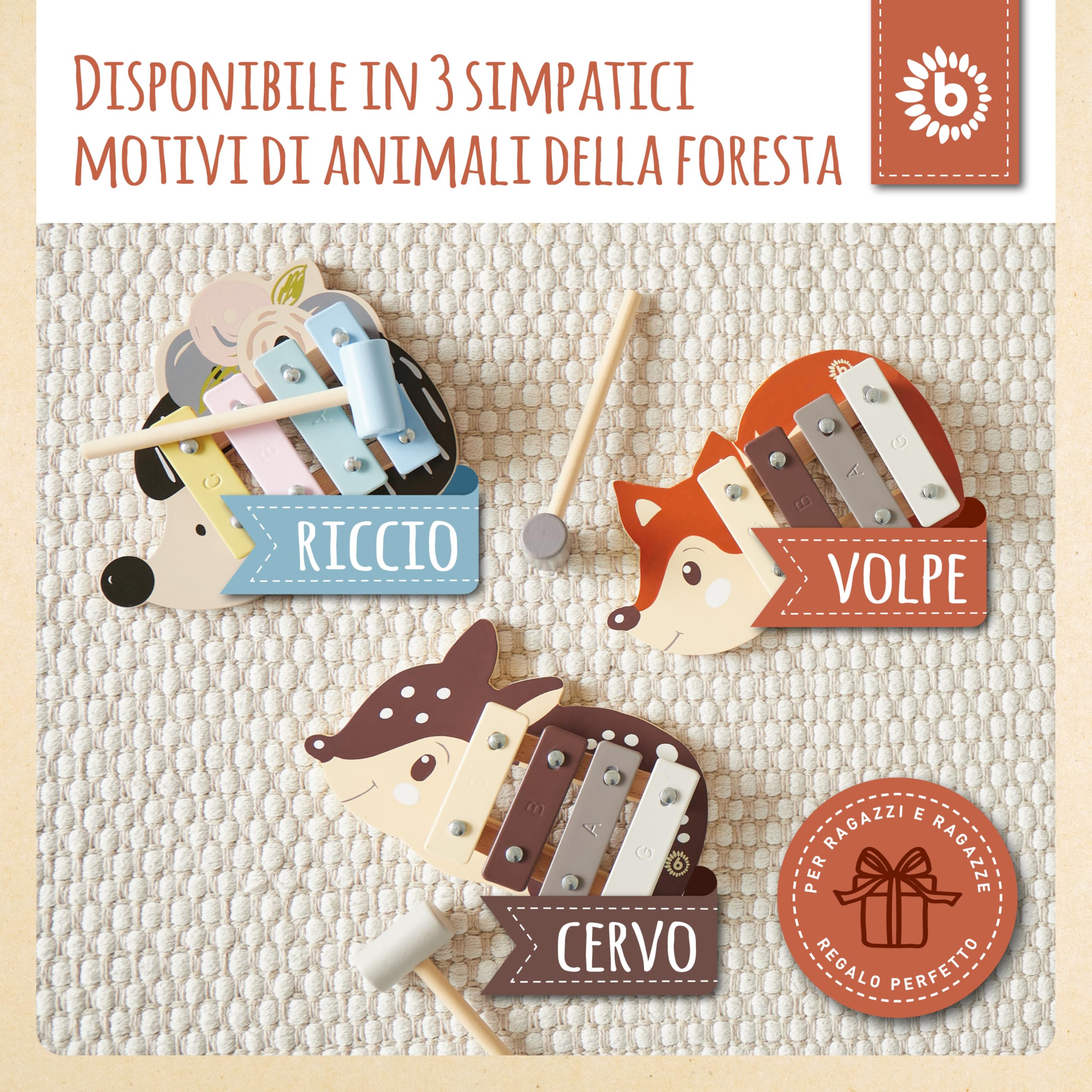 Bieco Xilofono Bambini Legno - Strumento Musicale per Bambini 1-4 Anni