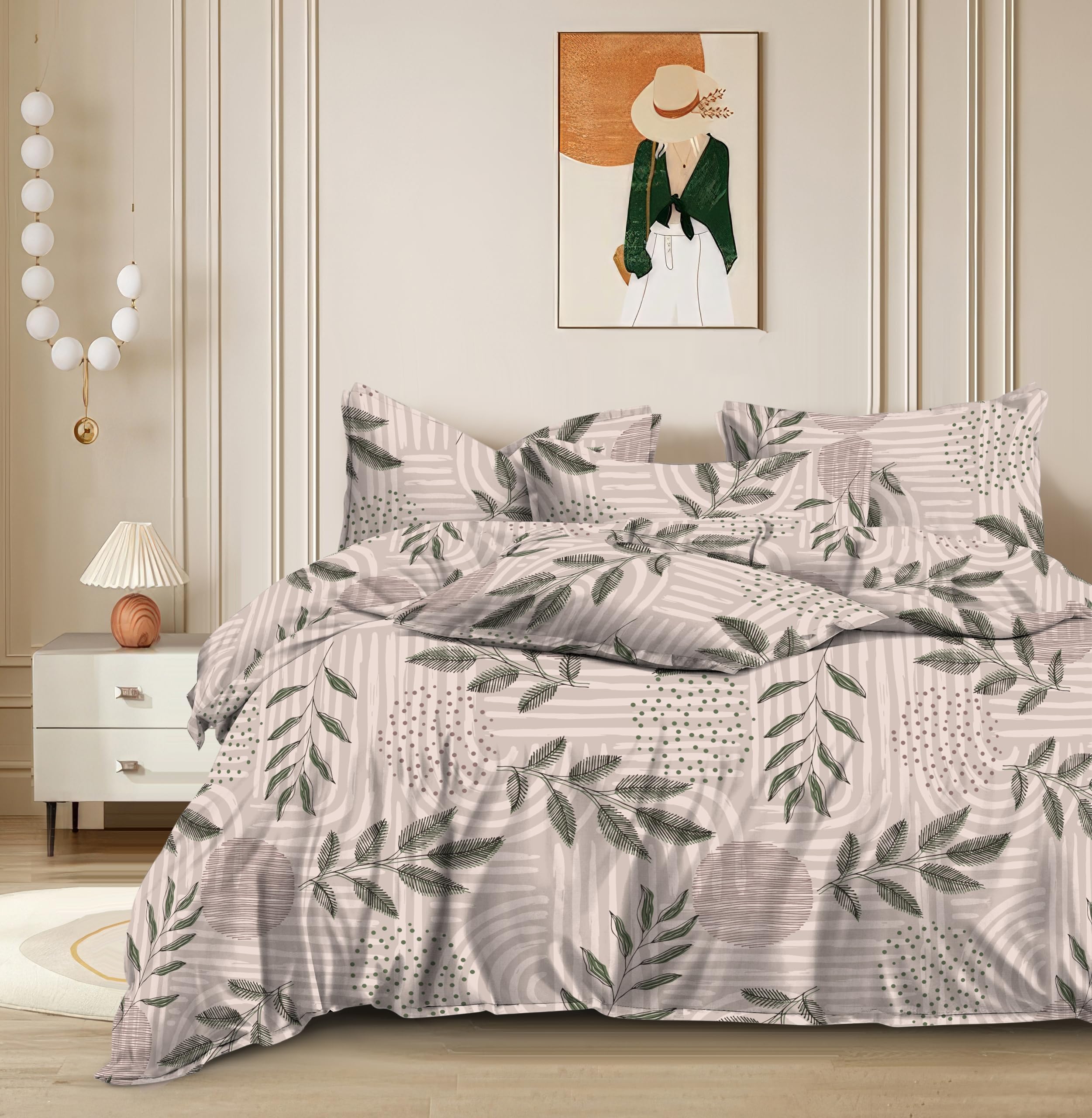 THE HOME STYLE Super Soft Glace Cotton King Size AC Comforter II Blanket II Duvet for Double Bed with 1 Flat Bedsheet and 2 PiIIow Cover, 350TC (Zen Flora) (4PC Comforter Set)
