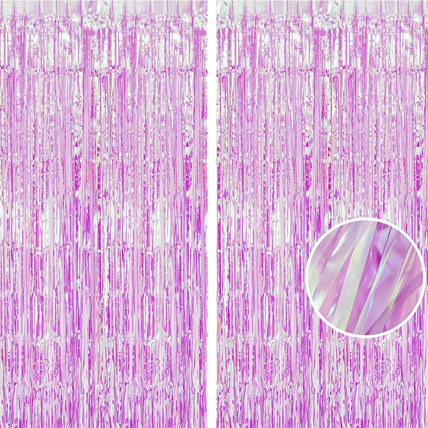 BRAVESHINE Iridescent Purple Foil Curtain - 2 Pack 3.2x6.5ft Holographic Party Streamers Tinsel Backdrop for Girl/Birthday/Valentine’s/Bachelorette/