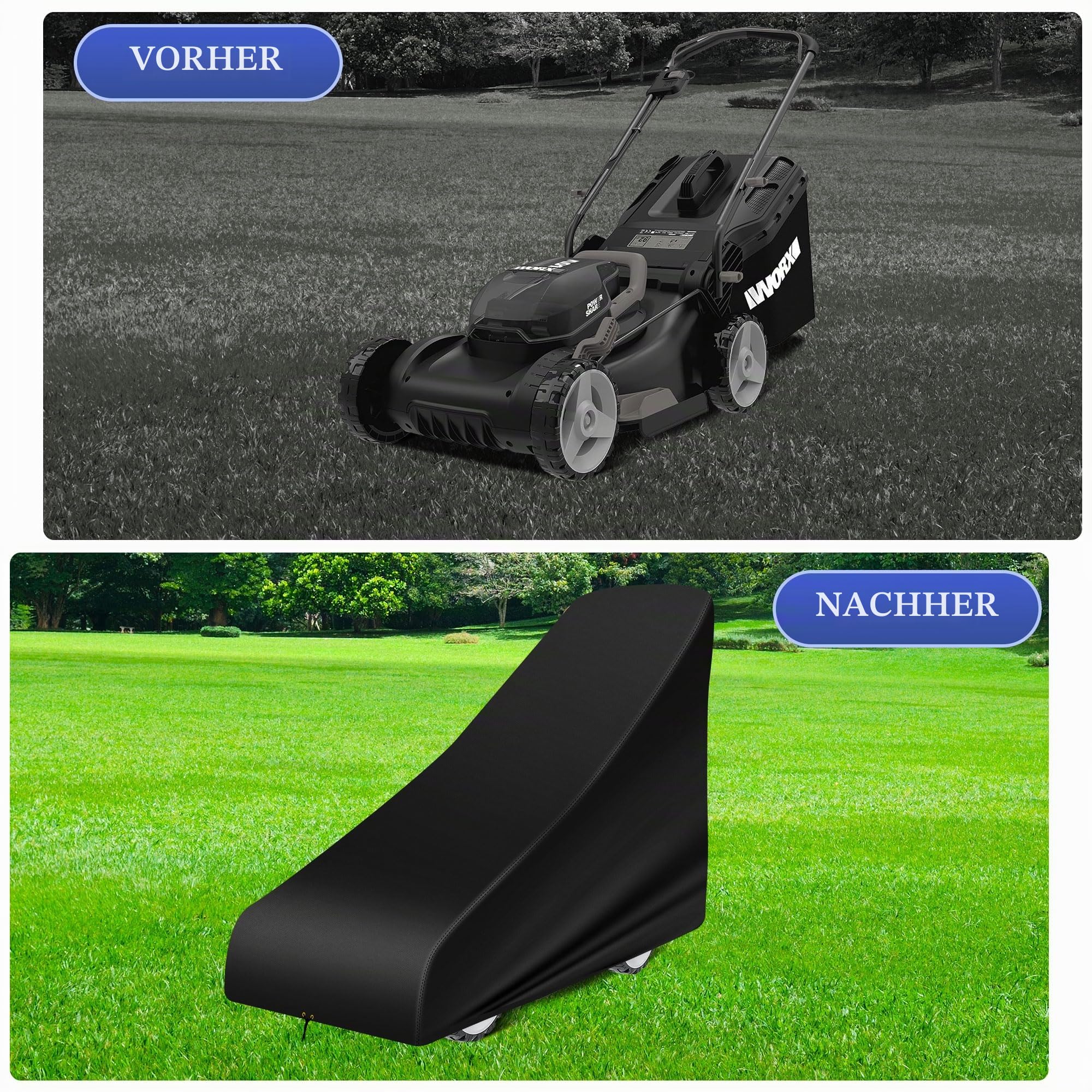 RICHIE Rasenmäher-Abdeckung, 140 x 56 x 103 cm, für den Außenbereich, wasserdicht, strapazierfähig, 420D-Oxford-Gewebe, Schubmäher-Abdeckung mit verstellbarem Kordelzug, winddicht, Anti-UV