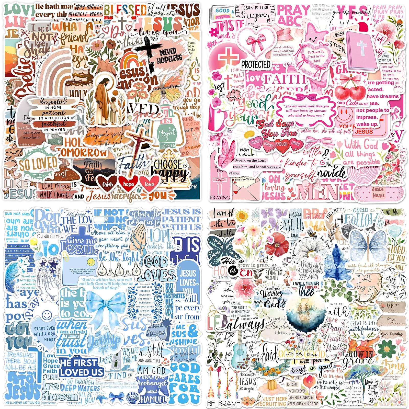 200Pcs Bible Stickers Bible Verse Stickers Jesus Sticker with Cute Graffiti Designs Christian Scripture Aesthetic Sticker Pack for Scrapbooking Art Crafts Waterproof Sticker Prayer Journal (B)