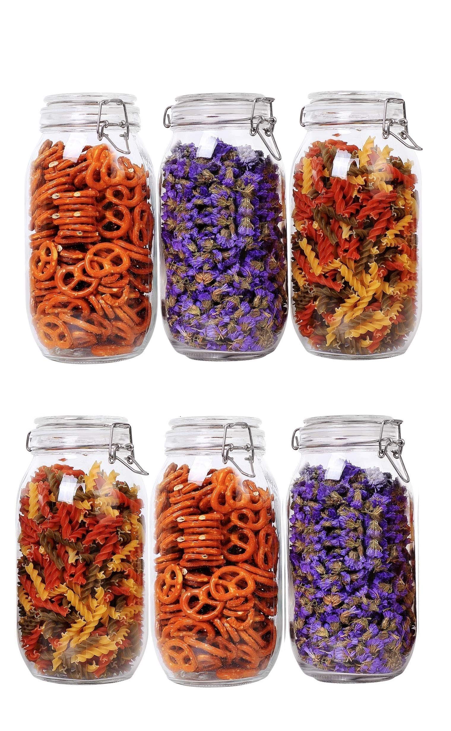 Ash & Roh® - Clear Glass Jar and Container with Air Tight Lid Storage of Spices and Dry Fruit (1500 ML Round, 6)