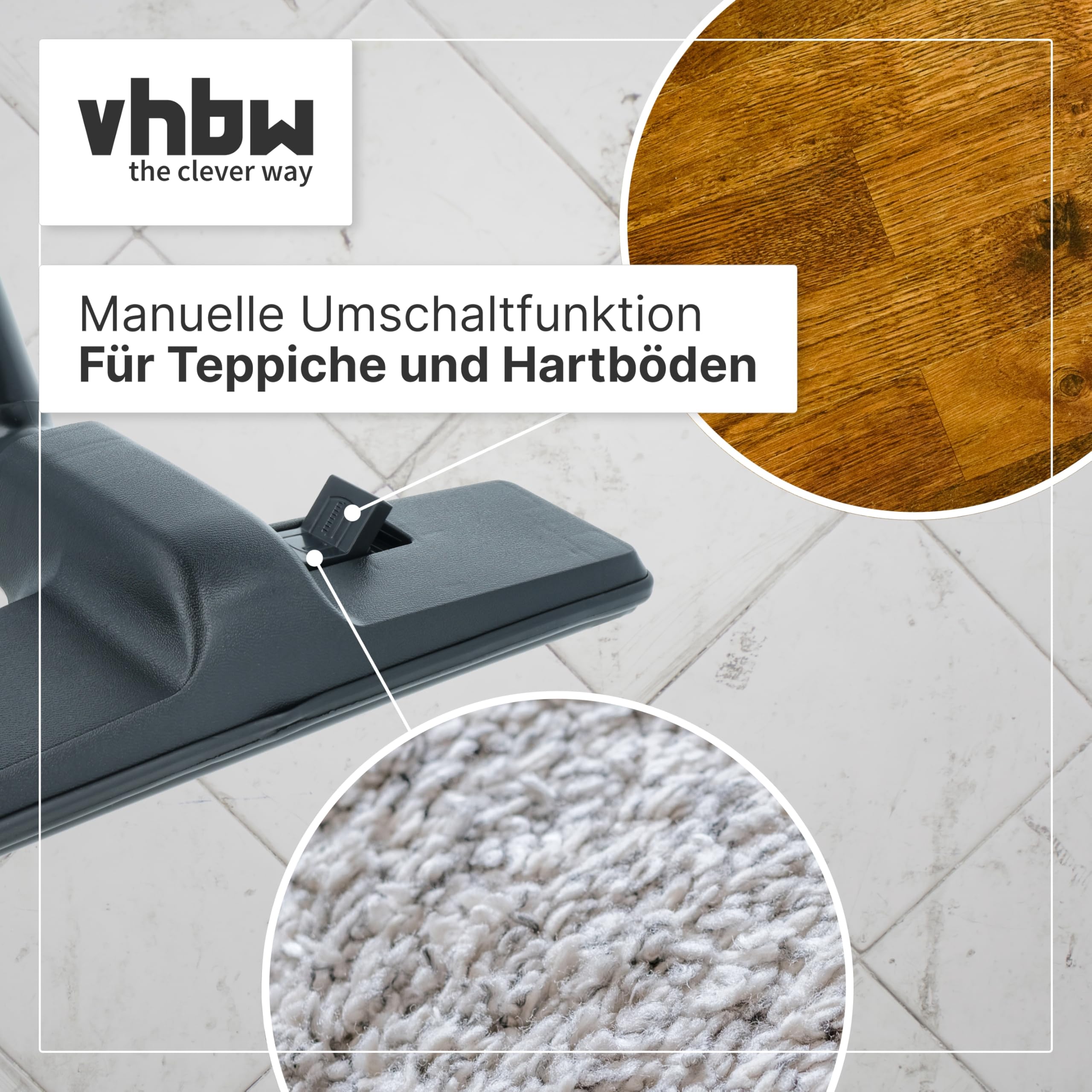 vhbw bocchetta per tappeti compatibile con Hitachi CV-300 P, CV-3300, CV-3200, CV-400P eco, CV-400 eco aspirapolvere con attacco rotondo 32mm