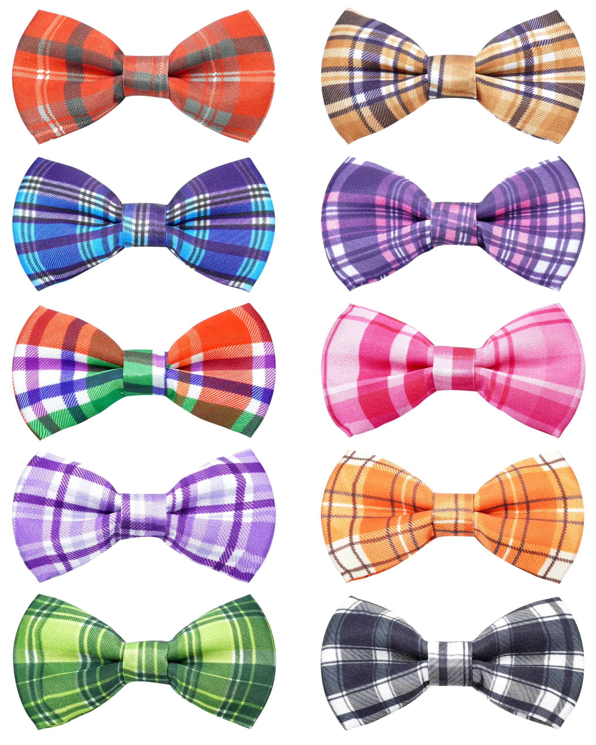 PET SHOW 10 Pack Plaid Small Dog Bow Ties Sliding Collar Attachments Puppy Cats Classic Bowties for Medium Dogs Rainbow Bowknots Christmas Party Holiday Pet Grooming Accessories(Small)