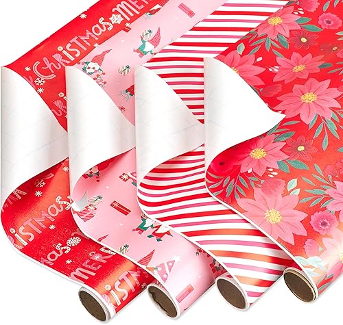 Miniatura 2 de American Greetings Juego de papel de regalo de Navidad rosa de 120 pies cuadrados, rojo y rosa (4 rollos de 30 pulgadas x 12 pies, 7 lazos, 30