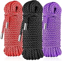 SNJXH Silky Soft Braided Nylon Rope 8mm x 32ft - Skin-Friendly Durable Cord for Crafts, Camping, Gifts (Black Red Purple)
