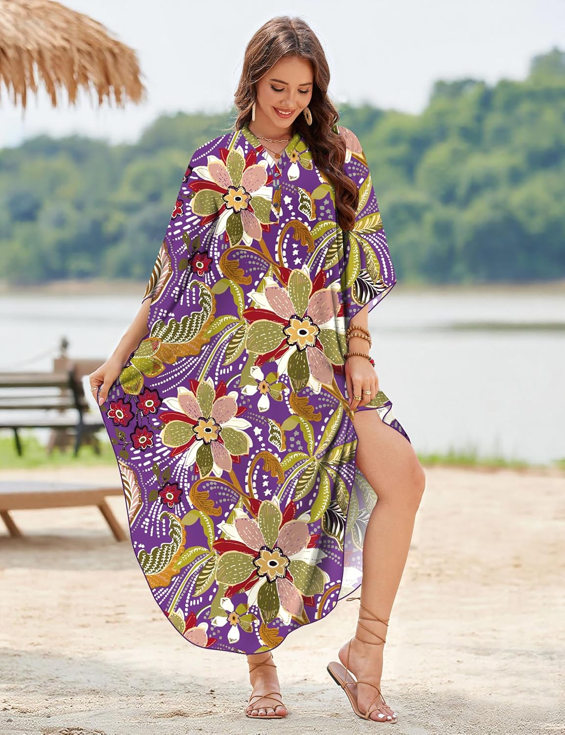 MAKABO Kaftan Dresses for Women Caftans Moo Moos V Neck Beach Swimsuit Cover Up Boho Hawaii Maxi Dress - Image 5