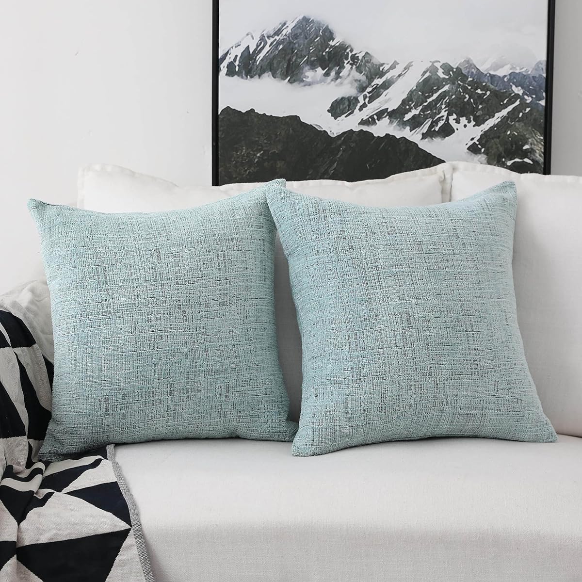 Throw Pillow Covers for Couch Tweed Chenille Throw Pillow Covers 18x18 Sofa Bench Decorations, 2 Packs, 18 x 18 inches, Greenish Teal