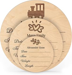 Personalized Baby Announcement Sign with Icon & Name, 20 Icons, 3 Sizes, Newborn Birth Announcement Sign for Hospital, Customized Wooden Name Sign for Nursery, Baby Shower Gifts for Baby Announcement