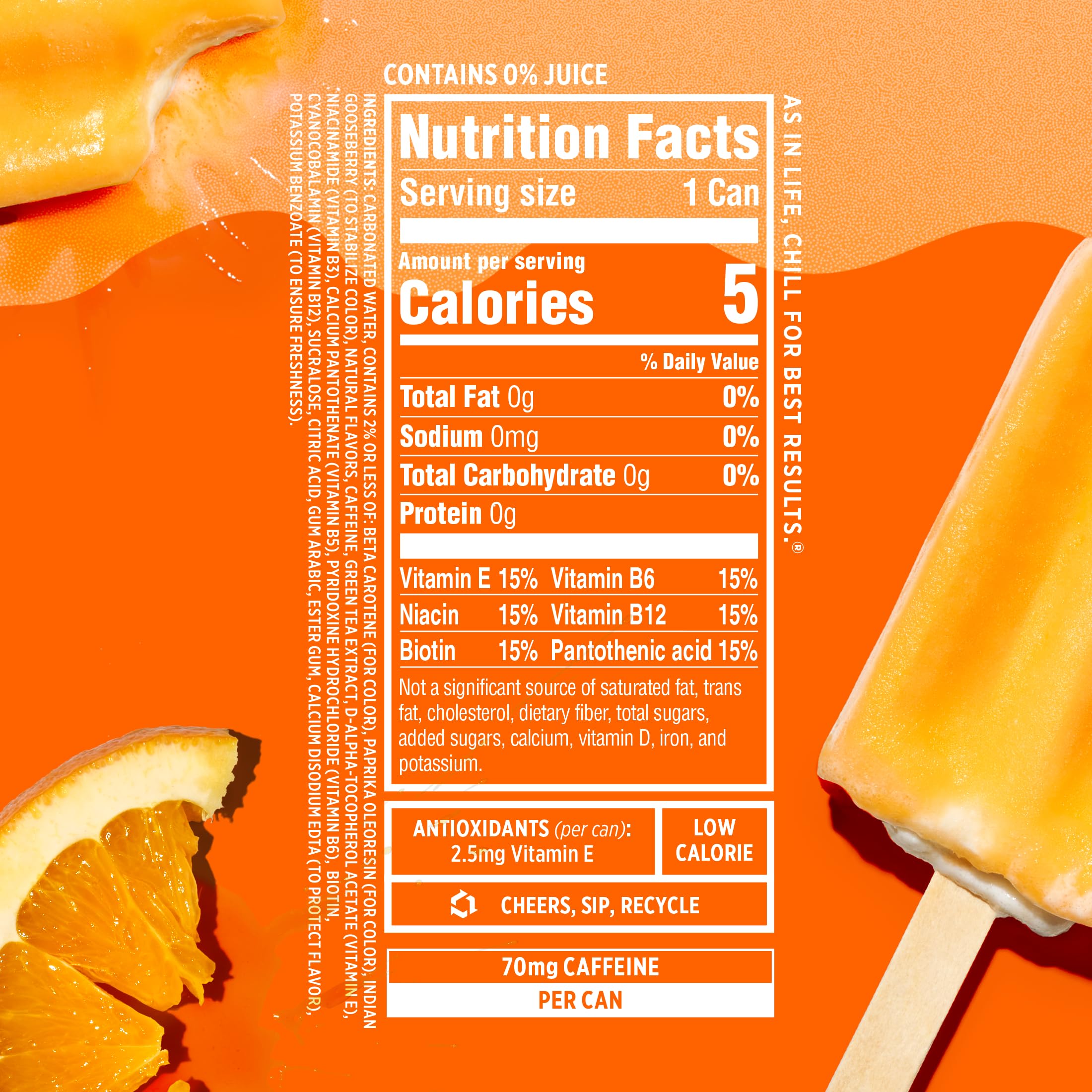 Sparkling Ice® Caffeine Soda Shoppe Orange Cream Perfectly Caffeinated® Sparkling Water with 70mg Caffeine, Zero Sugar, with Antioxidants and Vitamins, 16 fl oz Cans (Pack Of 12)