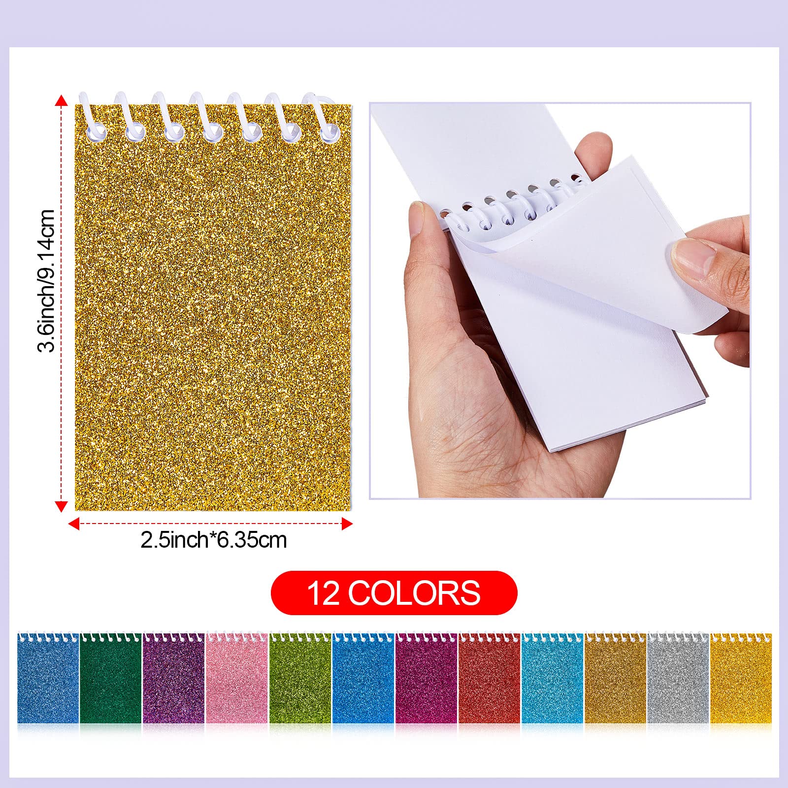 Ctosree 60 blocs de notas pequeños en espiral de prisma y 60 lápices de colores, lápices metálicos con purpurina, mini cuadernos para niños, mini bloc de notas, bloc de notas de bolsillo, bloc de