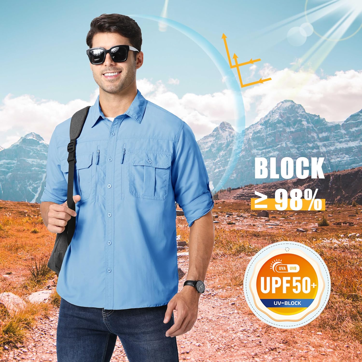 MAGCOMSEN Men's UPF 50+ Sun Protection Shirts, Button Down Long Sleeve Shirt for Hiking, Fishing, Safari - Image 3