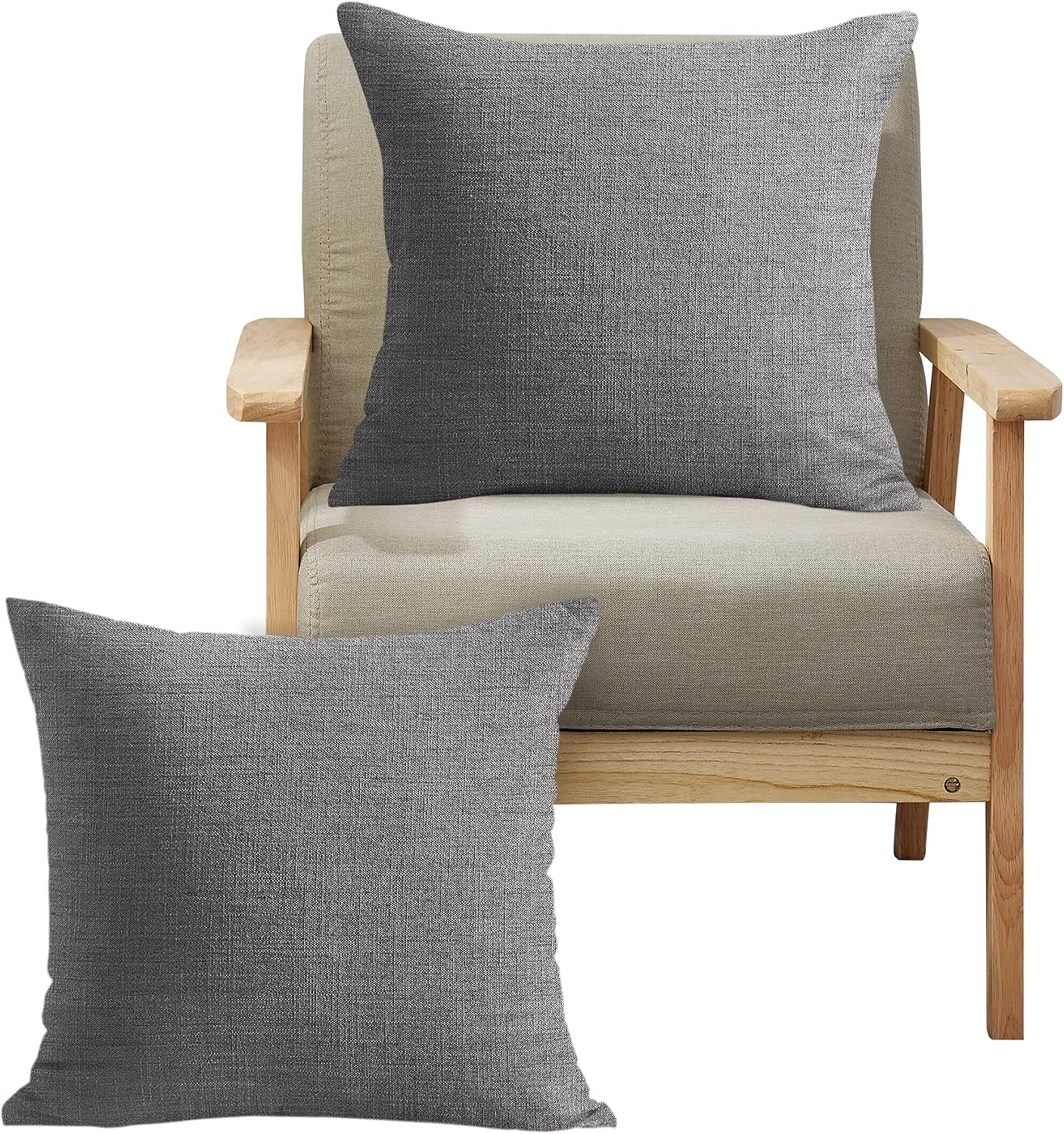 Oubonun Grey Throw Pillow Covers Cushion for Sofa Bed Couch Living Room, Pillow Sham Case Cover, Set of 2 (Grey, 20" x 20")