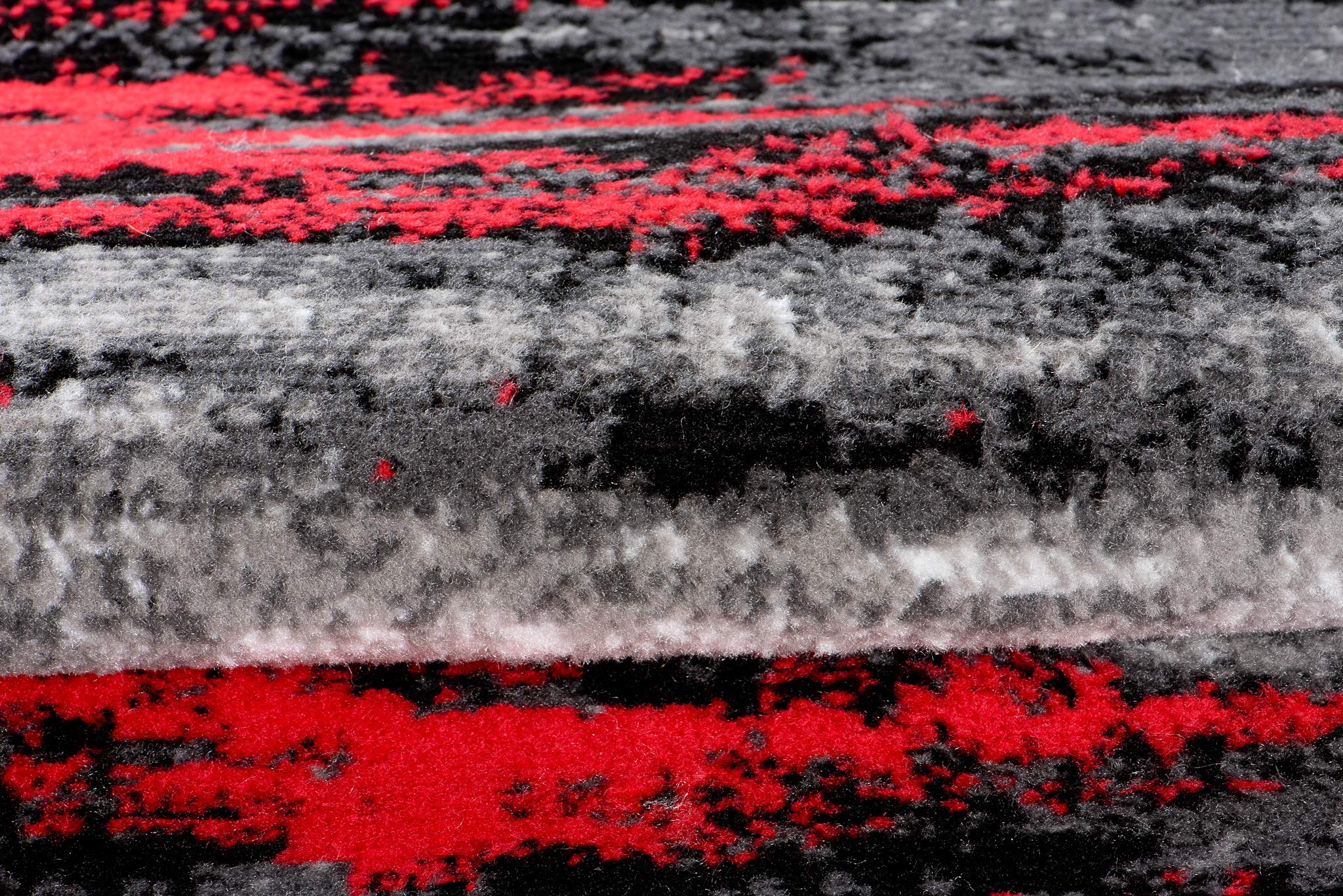 TAPISO Maya Teppich Läufer Meterware Kurzflor Wohnzimmer Flur Küche Modern Brücke Grau Rot Schwarz Verwischt Meliert Design ÖKOTEX 100 x 250 cm