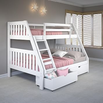 Donco Kids Austin Mission Twin Over Full White Bunkbed with Dual Underbed Drawers