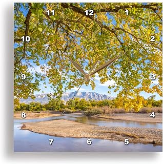 3dRose Wall Clock Silent - 13 inch - USA, New Mexico. Sandia Mountains and Rio Grande River in Autumn. - New Mexico