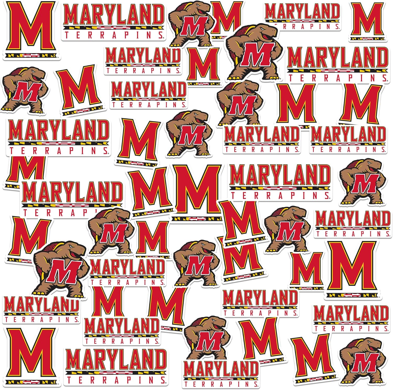 University of Maryland Secondary Logo 50ct Vinyl Sticker Pack – Large Waterproof Decals for Laptops, Water Bottles, Tablets, Scrapbooks, Vehicles & More – Officially Licensed UMD Terrapins Designs