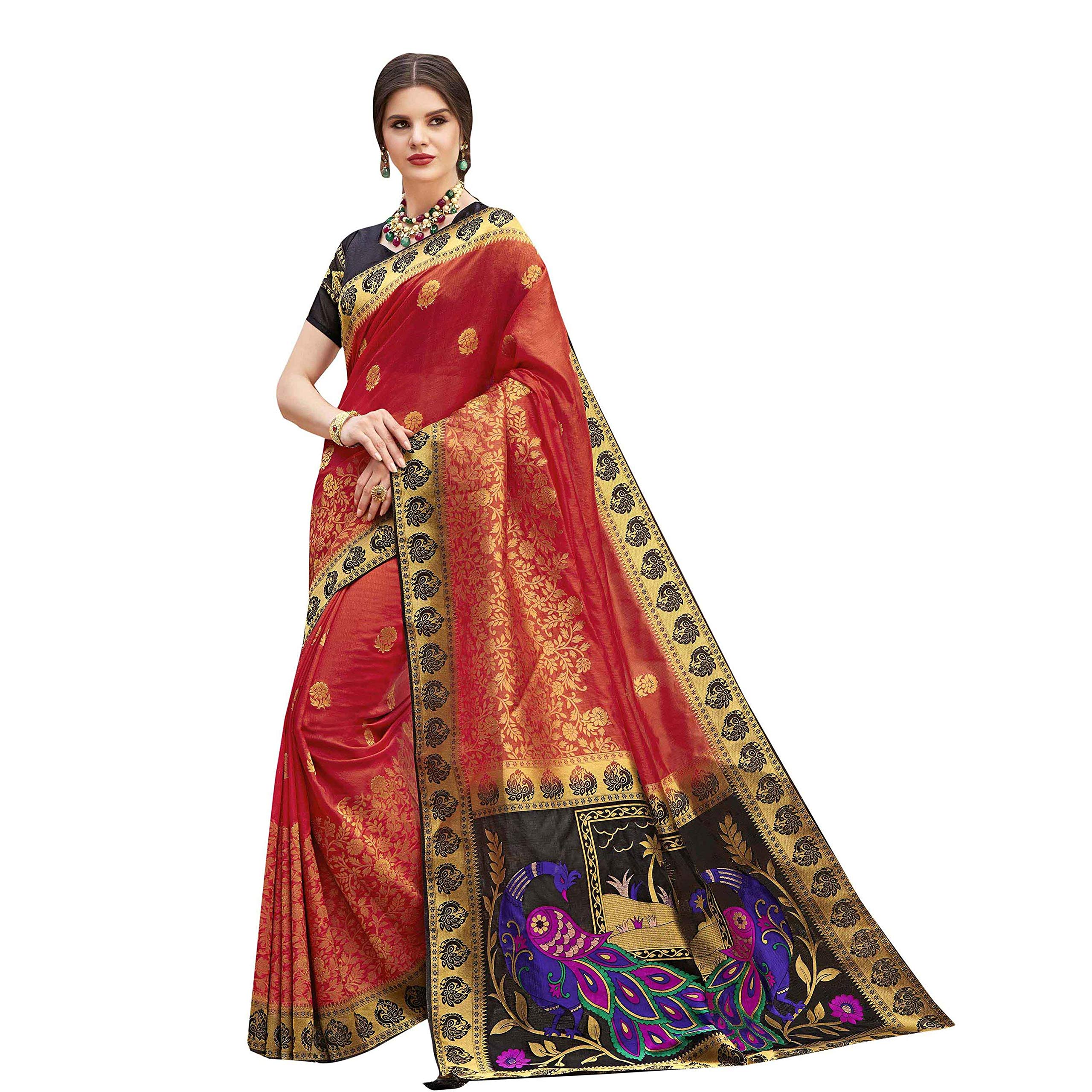 AARRAH Red Paithani Silk Saree (MAYURSILK2421SSSR1)