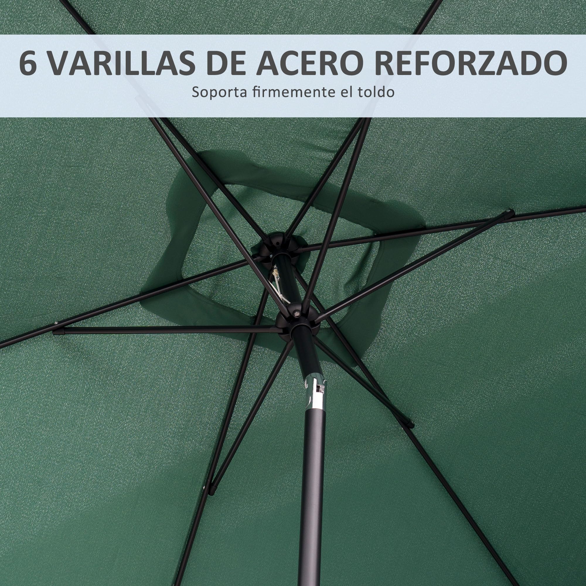 Outsunny Sombrilla de Aluminio 2x3x2,5 m Inclinable con Manivela Verde | Parasol Rectangular de Jardín, Mástil Anti-UV Desmontable, para Terraza Patio Piscina Exterior