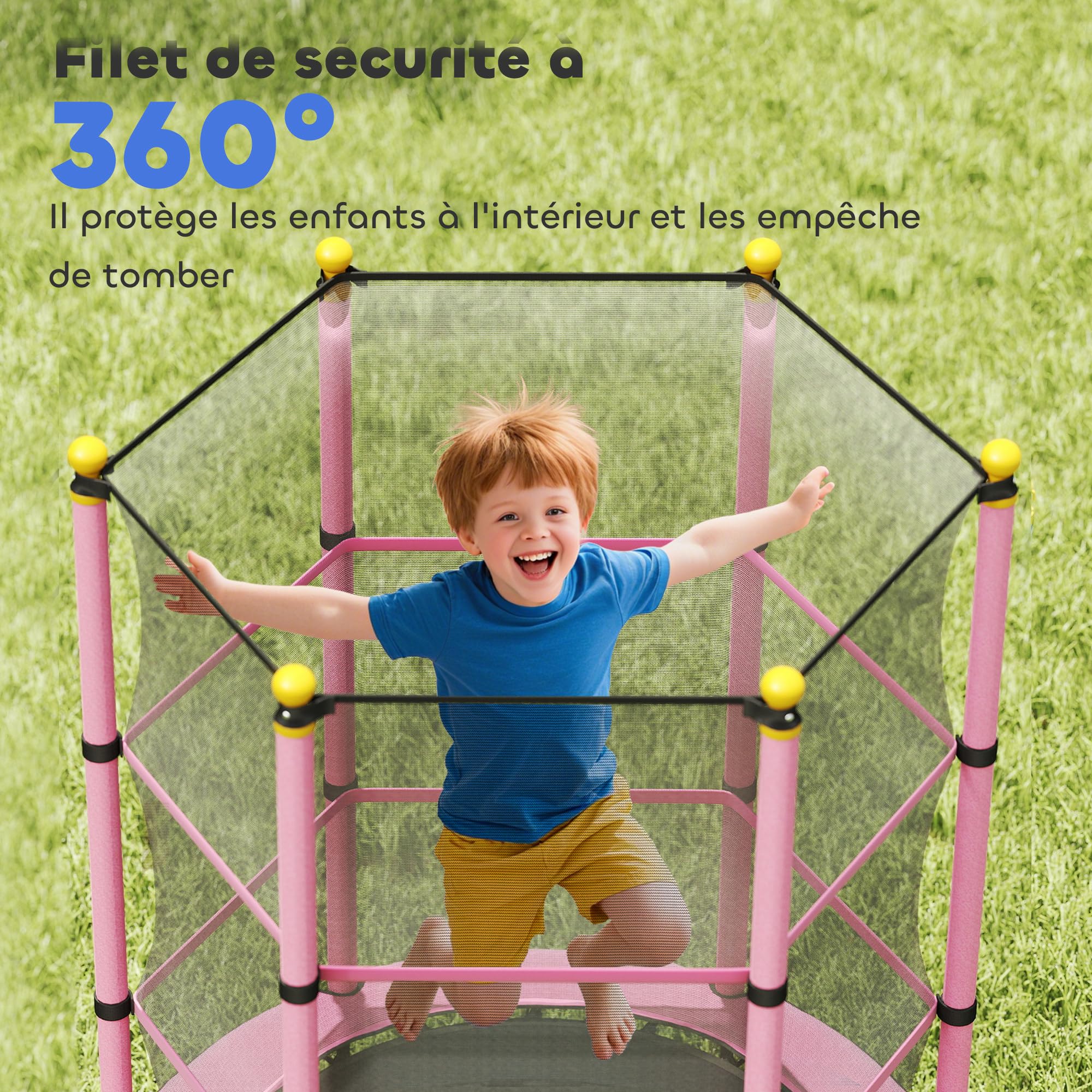 HOMCOM Trampoline Enfant Ø 1,40 m Filet de sécurité Porte zipée Couvre-Ressorts 6 poteaux rembourrés Inclus