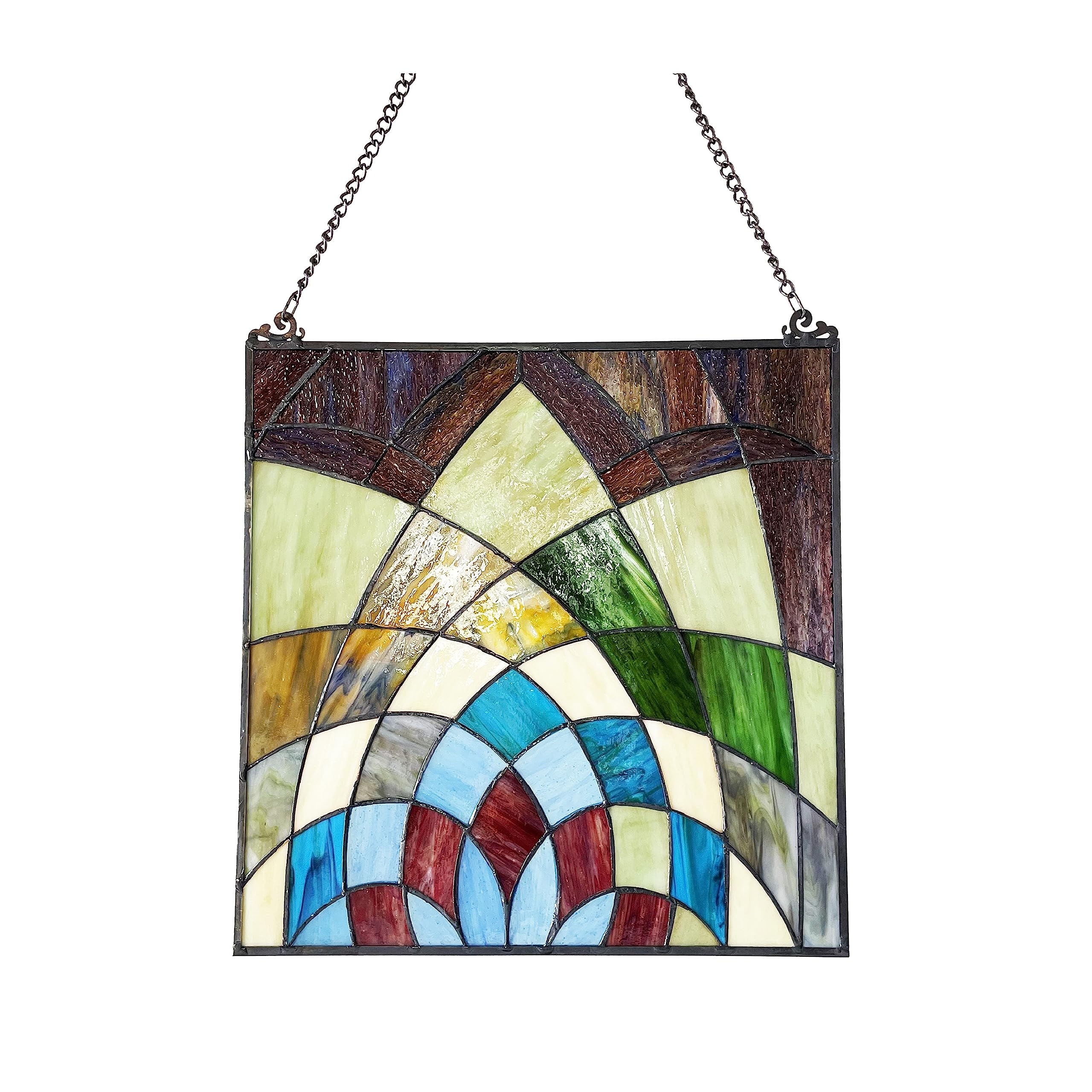 Radiance Goods Geometric-Style Black Finish Stained Glass Window Panel 16